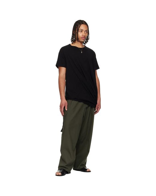 Yohji Yamamoto Black Drape Short Sleeve T-Shirt for men