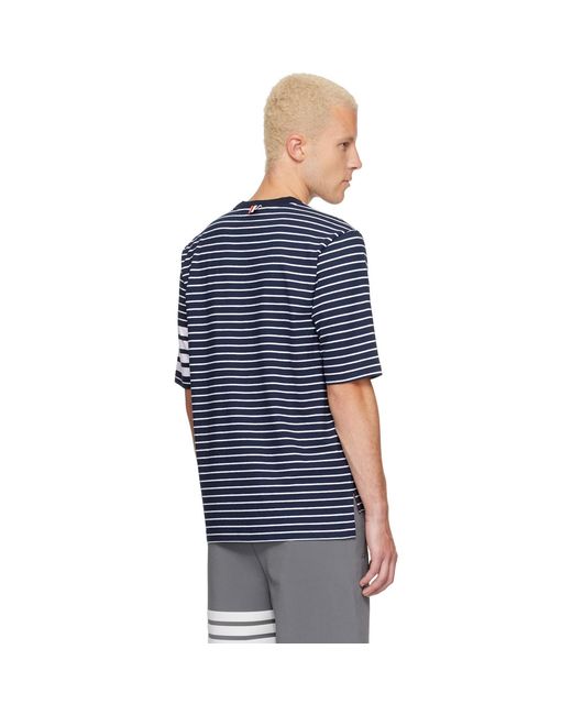 Thom Browne Blue Jersey 4-Bar Knit Pocket T-Shirt for men