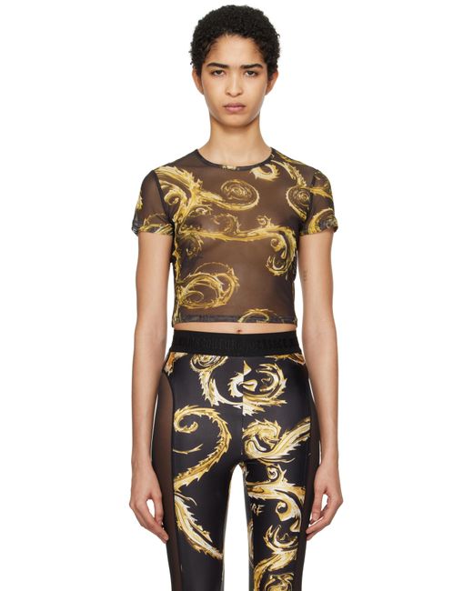 Versace Jeans Couture ブラック Chromo Couture メッシュ クロップ Tシャツ Black