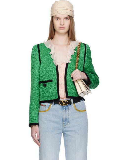 Valentino Green Apres L'Hiver Floral Matelassé Jacket