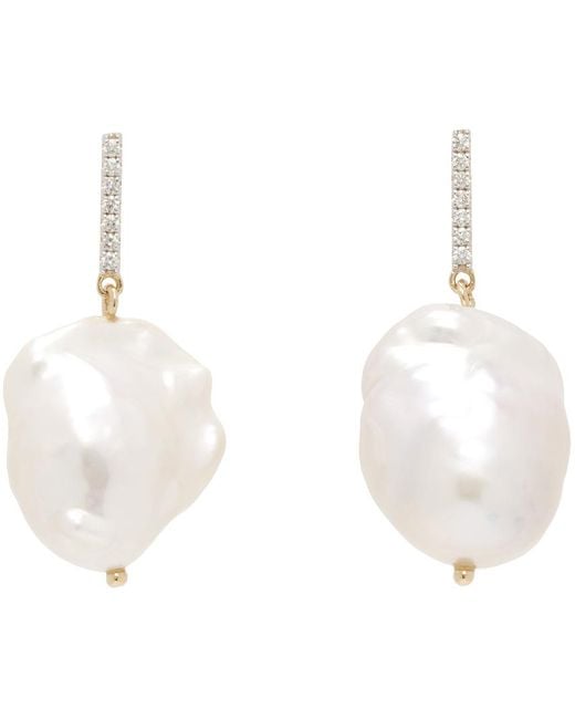 Mateo White Diamond Bar Baroque Pearl Earrings