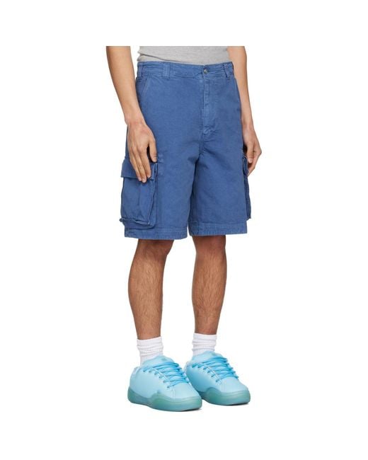 ERL Blue Woven Cargo Shorts for men