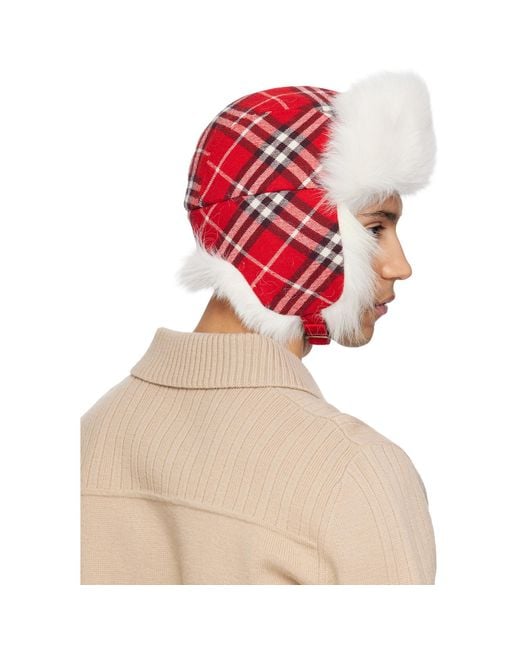 Burberry Natural Off- Check Wool Trapper Hat for men