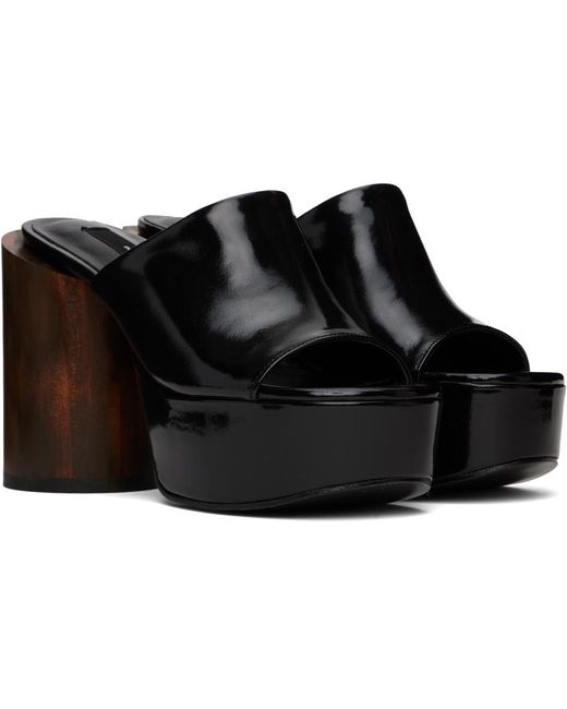 Pushbutton Black Platform Heeled Sandals
