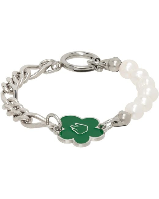 In Gold We Trust Men's Green Ssense Exclusive Flower & Pearl Bracelet