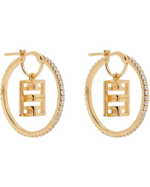 Boucles d'oreilles à anneau dorées à logo 4g et à ornements en verre taillé Givenchy en coloris Black