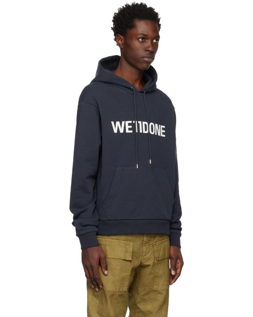 we11done Black Navy Fitted Basic Hoodie for men