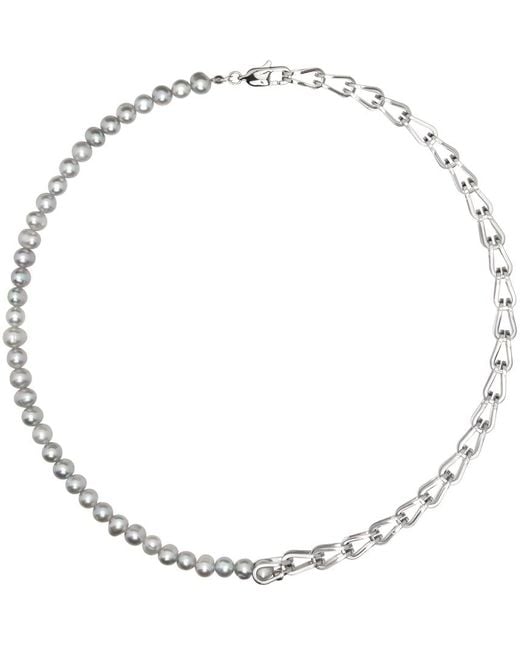 Dion Lee Metallic Silver Cage Link Pearl Necklace