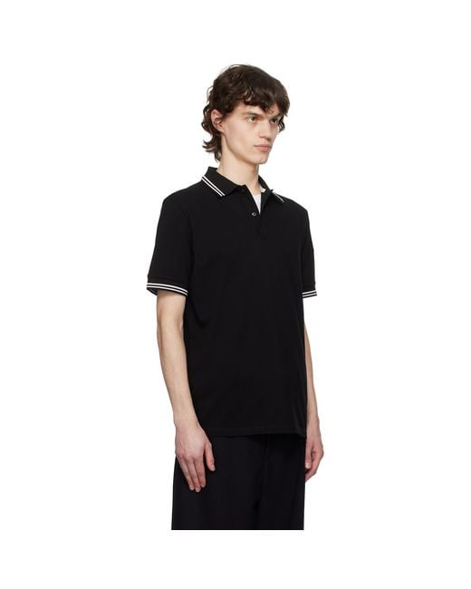 Moncler Black Striped Trim Cotton Piquet Polo for men