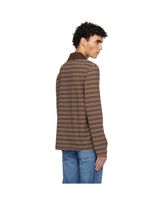 A.P.C. Black Long-Sleeve Striped Polo for men