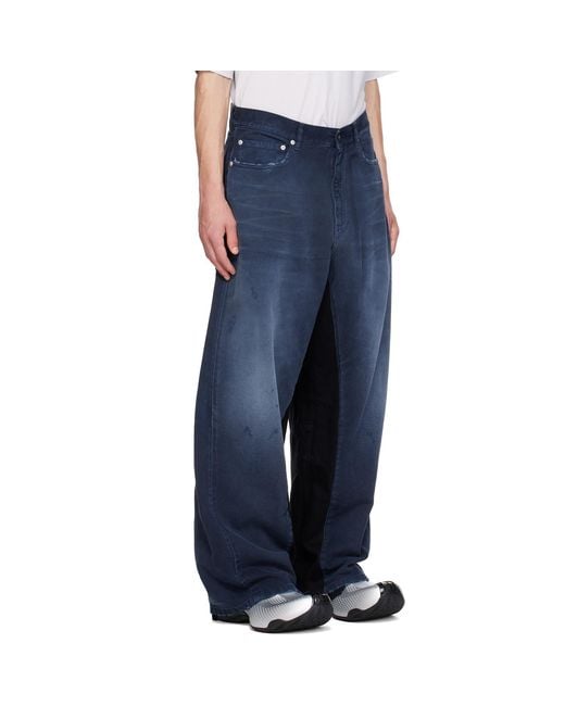 Balenciaga Blue Patched Baggy Jeans for men