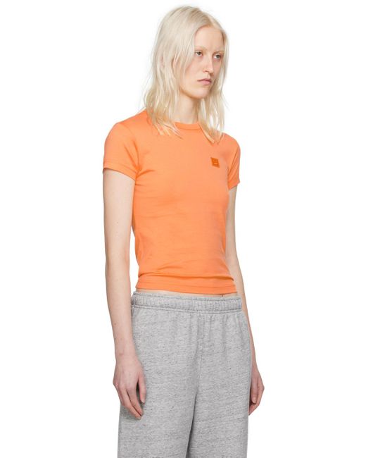 T-shirt à col ras du cou Acne en coloris Orange