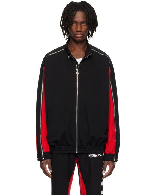 メンズ Kusikohc ブラック＆レッド フルジップ フリース トラックジャケット Black