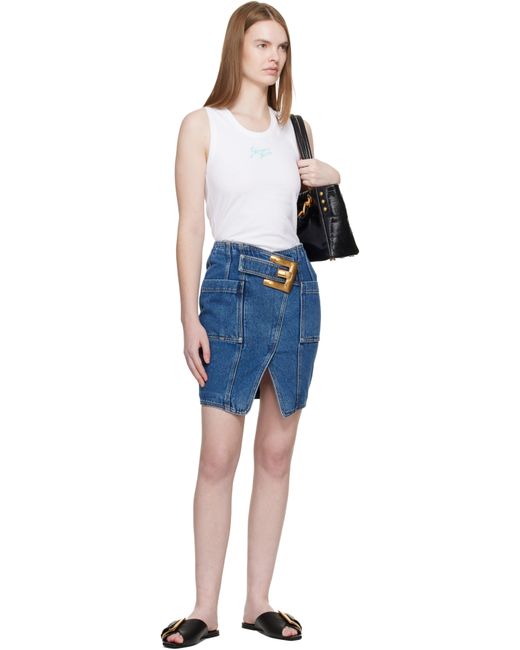 Balmain Blue Relaxed Paris' Brush Print Tank Top