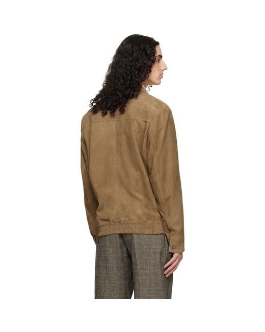 Boss Multicolor Tan Soft Suede Bomber Jacket for men