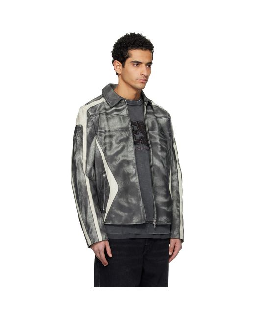 DIESEL Black Off- L-Amar-Enbi Leather Jacket for men