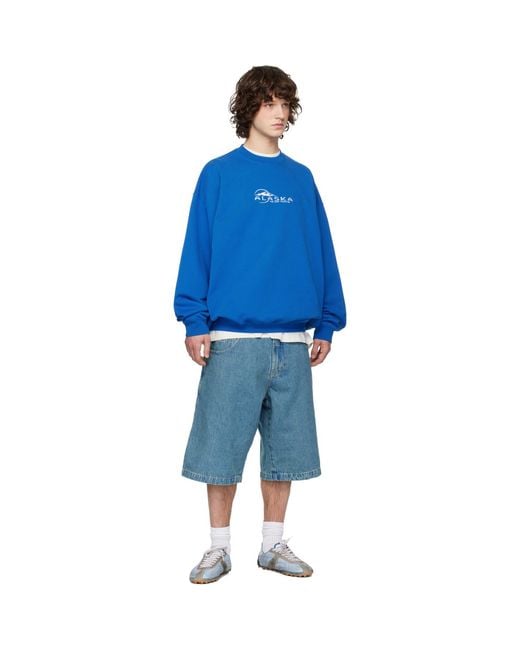 Vetements Blue Biker Cross Hip-Hop Denim Shorts for men
