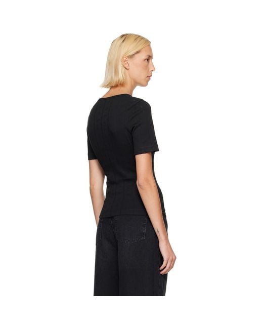 Ganni Black Pointelle Rib T-Shirt