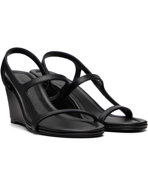 St. Agni Black High Wedge Heeled Sandals