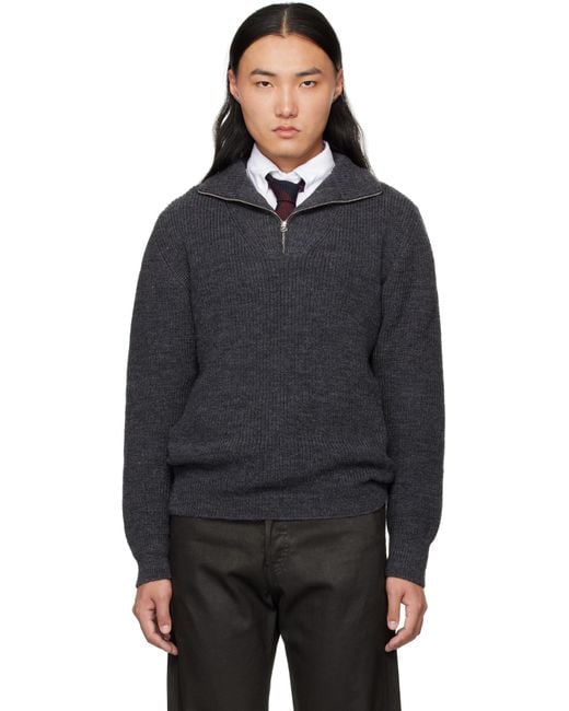 Drake's Black Wool Quarter Zip Sweater for men