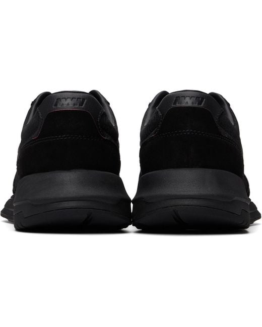 HUGO Black Faux-Suede Trim Monogram-Jacquard Sneakers for men