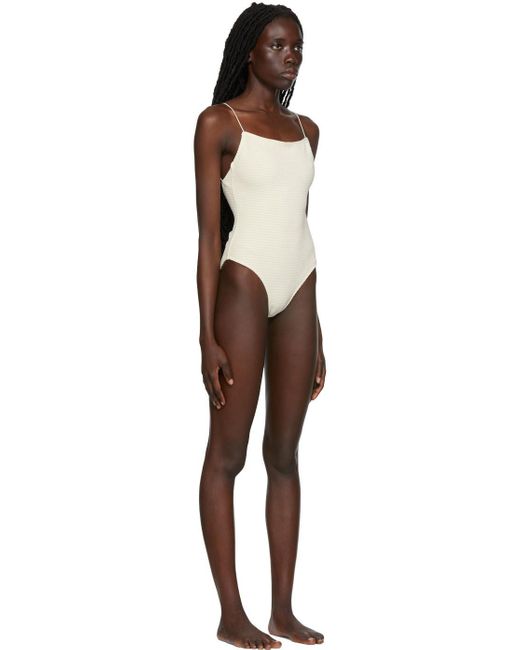 Totême  Black Toteme Off-white Smocked One-piece Swimsuit