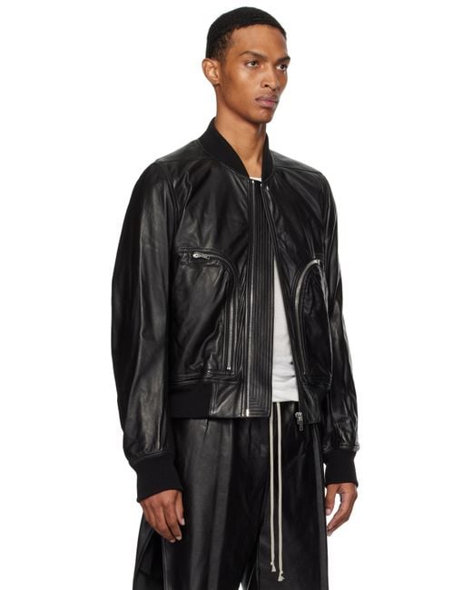 Rick Owens Black Concordians Bauhaus Flight Leather Bomber Jacket for men