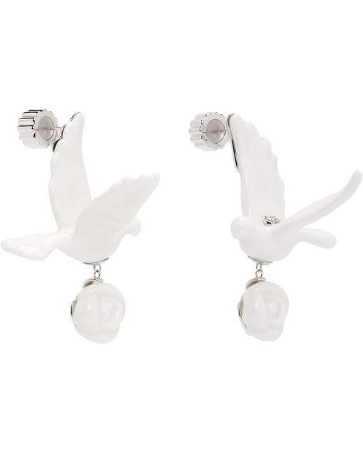 ShuShu/Tong Black Yvmin Edition Ceramics Pigeon With Rose Earrings