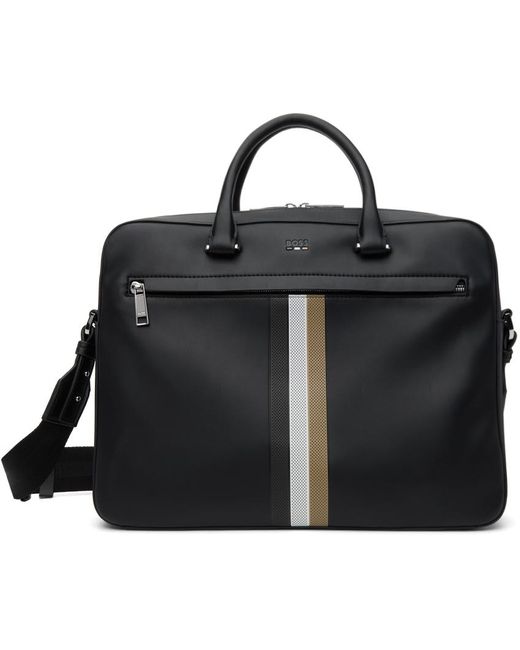 BOSS by HUGO BOSS Black Signature Stripe Faux-leather Briefcase for Men |  Lyst Canada