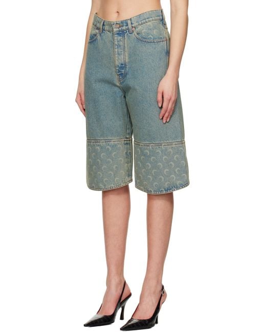 Marine Serre Moon Laser Denim Shorts in Blue | Lyst