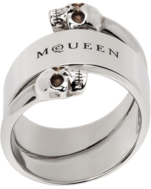 Bague À Deux Crânes Alexander McQueen pour homme en coloris Metallic