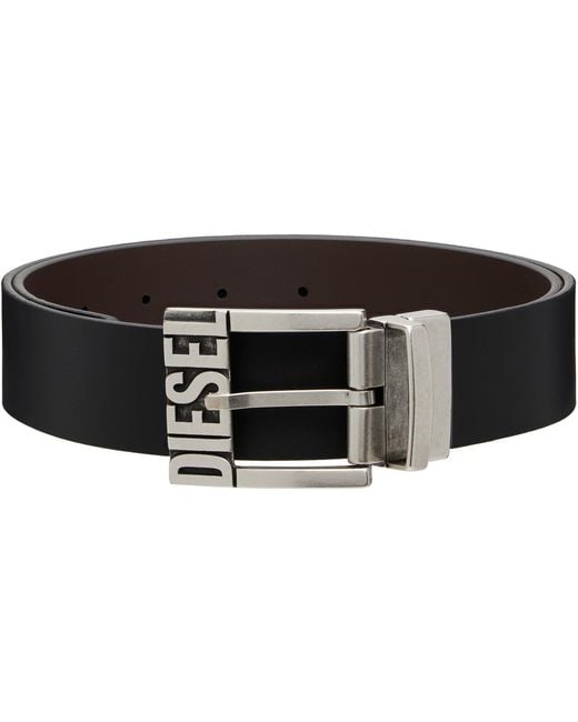DIESEL Black Leather Reversible Belt for men