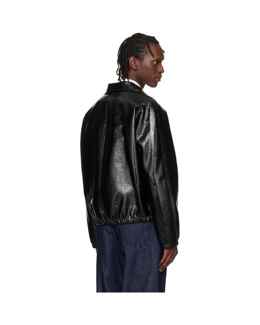 Courreges Black Vinyl Zipped Bomber Jacket for men