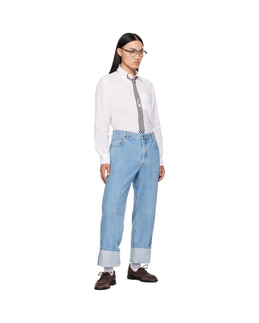 Thom Browne White Linen 4-Bar Shirt for men