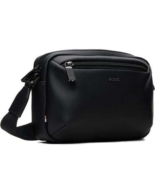 Boss Black Grained Faux-Leather Crossbody Bag for men