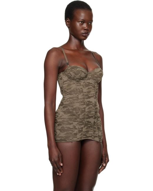 DIESEL Brown Khaki Savage X Fenty Edition Camo-Lace-Slip Corset