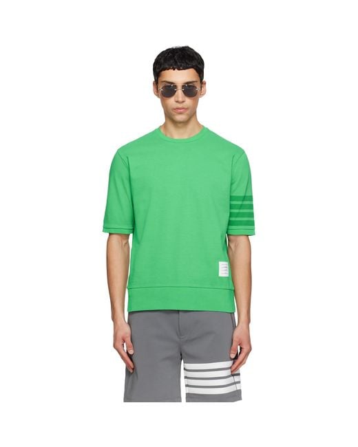 Thom Browne Green Cotton Jersey 4-Bar T-Shirt for men