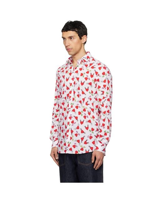 Moschino Red Print Lightweight Cotton Poplin Shirt for men