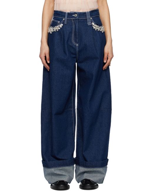 Simone Rocha ネイビー Turbo Embellished Puddle ジーンズ Blue