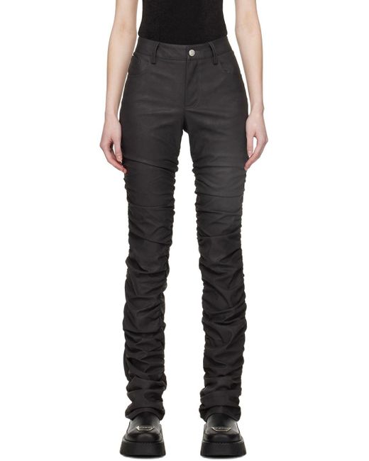 M I S B H V Black Gray Ruched Faux-leather Trousers
