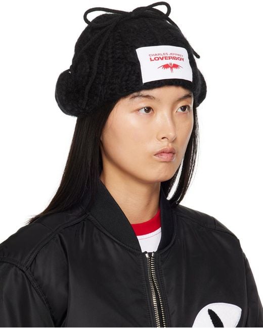 Charles Jeffrey Black Chunky Aviator Beanie