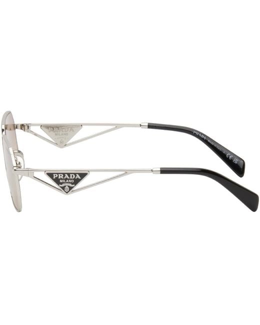 Prada Black Silver Triangle Logo Sunglasses for men