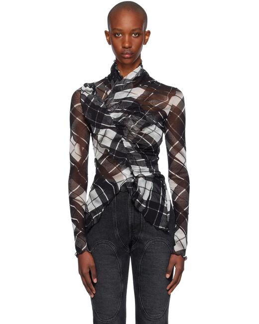 Jean Paul Gaultier &ホワイト Distorted Tartan 長袖トップス Black