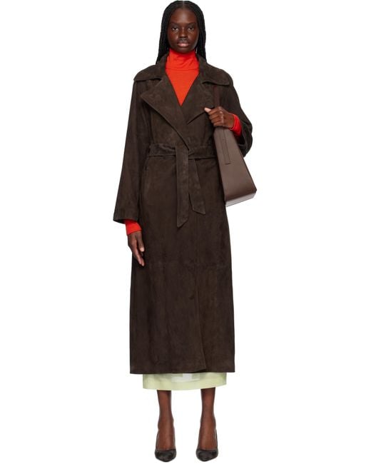 Nour Hammour Black Althea Belted Suede Coat
