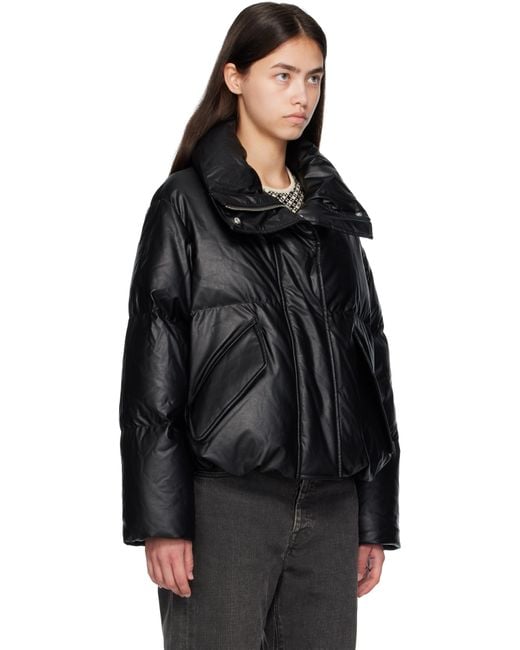 MM6 by Maison Martin Margiela ブラック ジッパー フェイクレザー ダウンジャケット Black