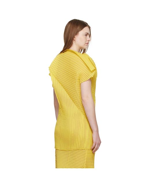 Issey Miyake Yellow Generic Stripes Machine Pleats Blouse