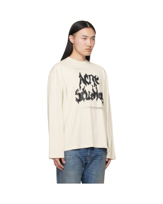 Acne Natural Off- Gothic Logo T-Shirt for men