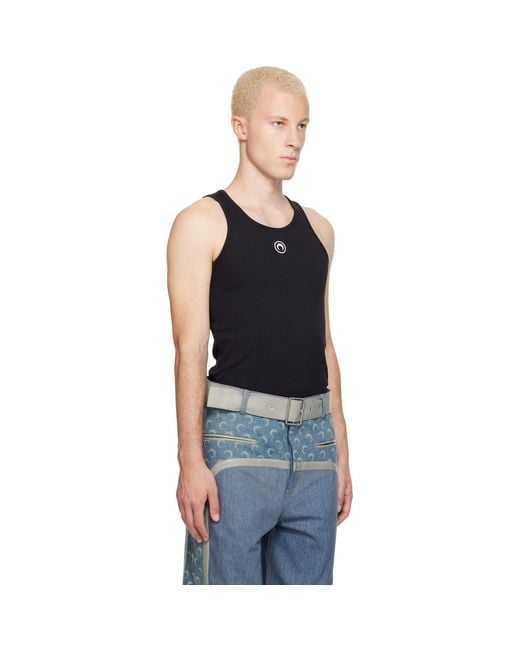 MARINE SERRE Black Moon Logo Ribbed Jersey Tank Top for men
