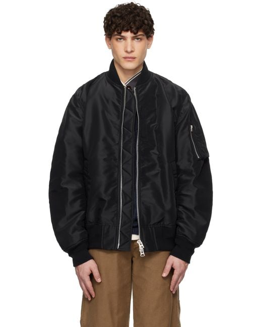 メンズ Sacai ブラック ナイロンツイル ボンバージャケット Black