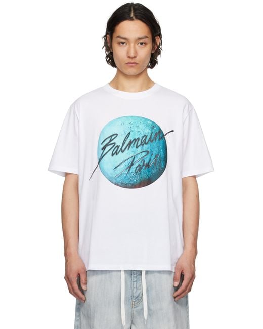 Balmain Blue Printed T-Shirt for men